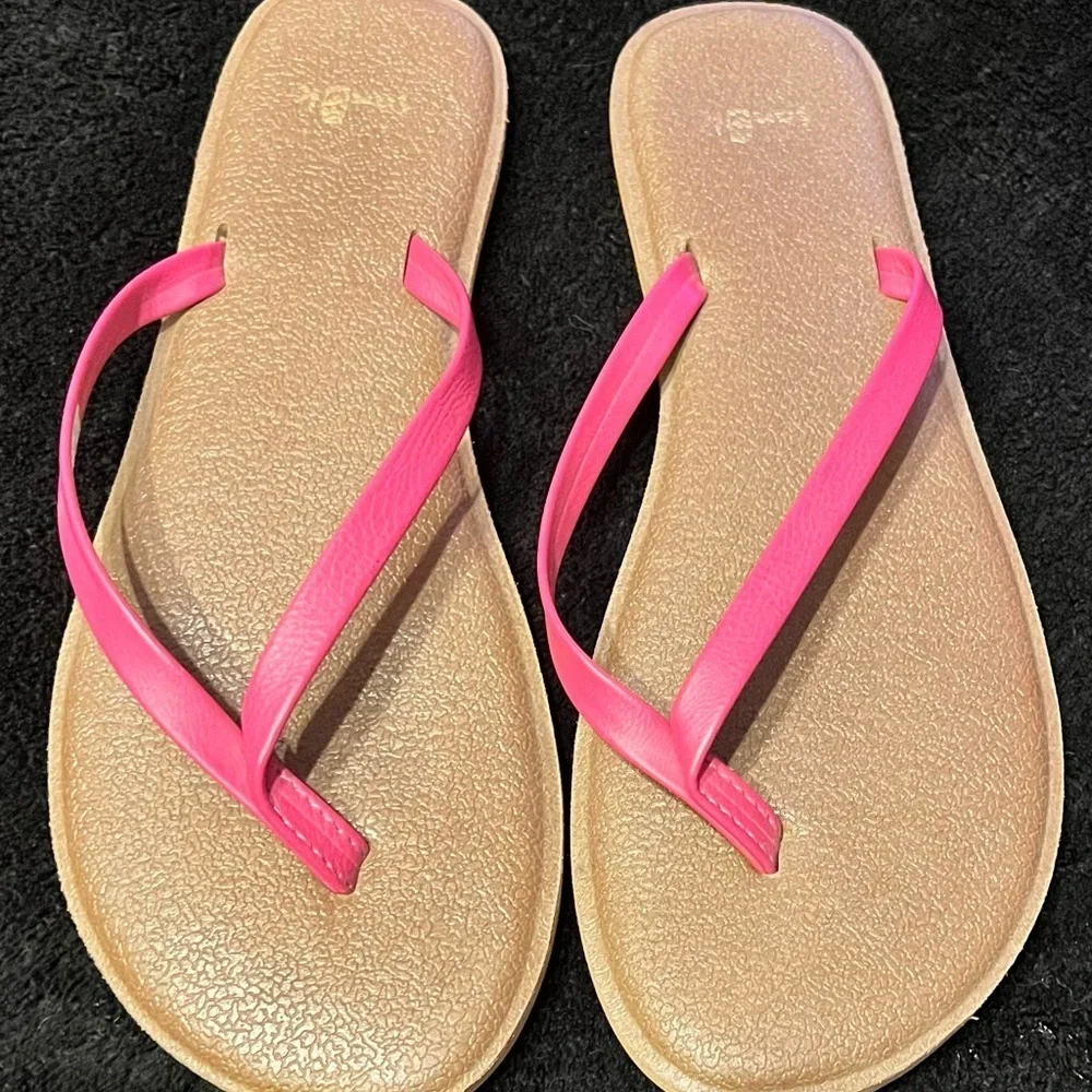 Sanuk Women's Dark Pink and Tan Sandals Size 7